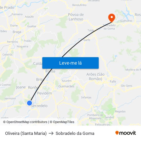 Oliveira (Santa Maria) to Sobradelo da Goma map