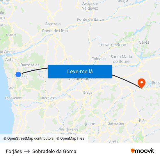 Forjães to Sobradelo da Goma map