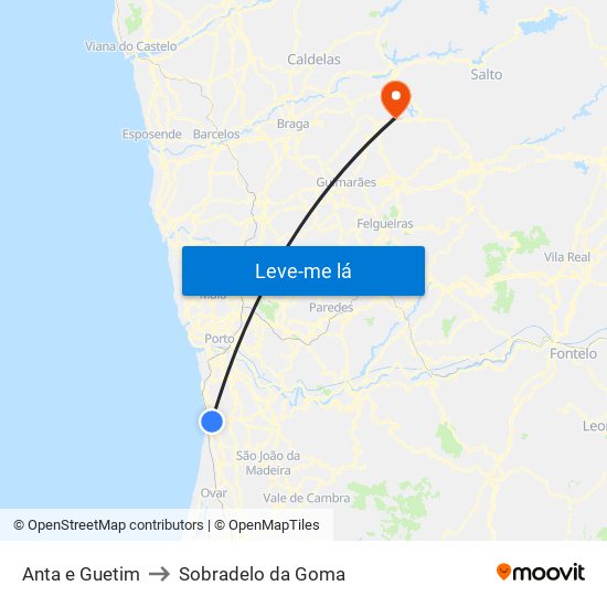 Anta e Guetim to Sobradelo da Goma map