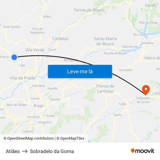 Atiães to Sobradelo da Goma map
