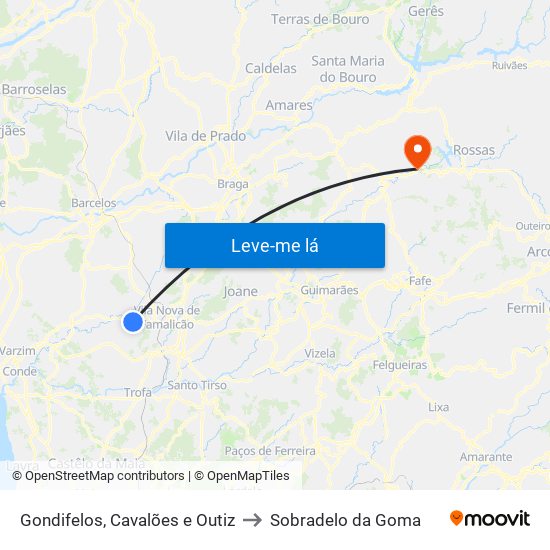Gondifelos, Cavalões e Outiz to Sobradelo da Goma map