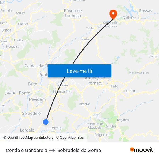 Conde e Gandarela to Sobradelo da Goma map