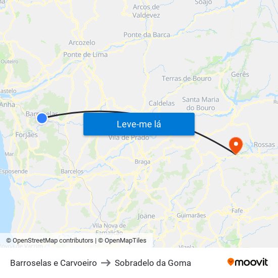 Barroselas e Carvoeiro to Sobradelo da Goma map