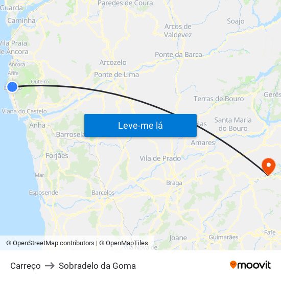 Carreço to Sobradelo da Goma map