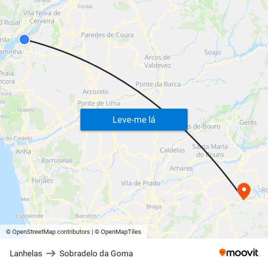 Lanhelas to Sobradelo da Goma map