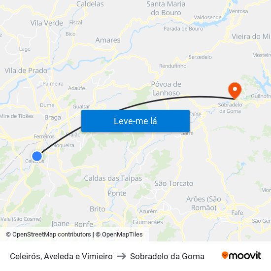 Celeirós, Aveleda e Vimieiro to Sobradelo da Goma map