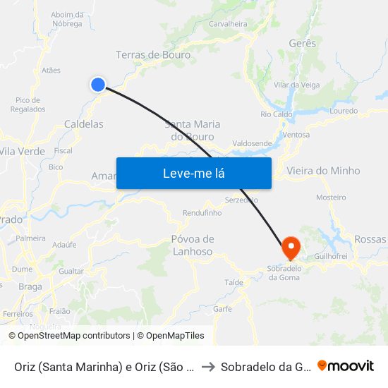 Oriz (Santa Marinha) e Oriz (São Miguel) to Sobradelo da Goma map