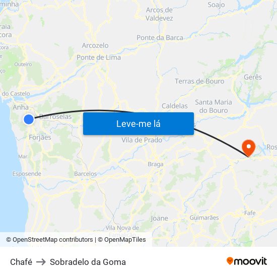 Chafé to Sobradelo da Goma map