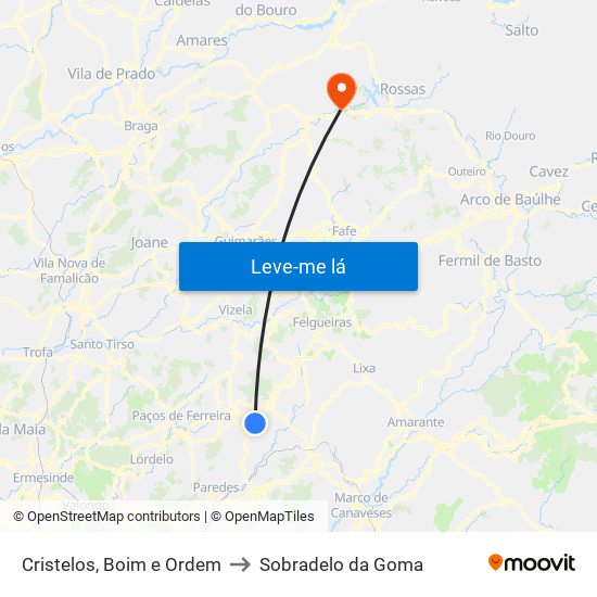 Cristelos, Boim e Ordem to Sobradelo da Goma map