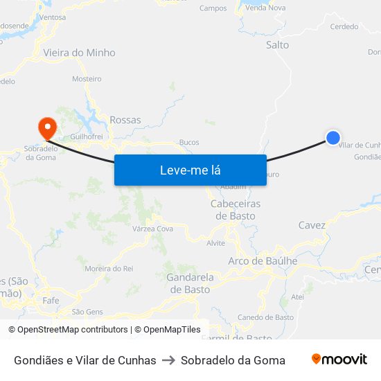 Gondiães e Vilar de Cunhas to Sobradelo da Goma map