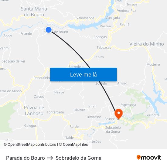 Parada do Bouro to Sobradelo da Goma map