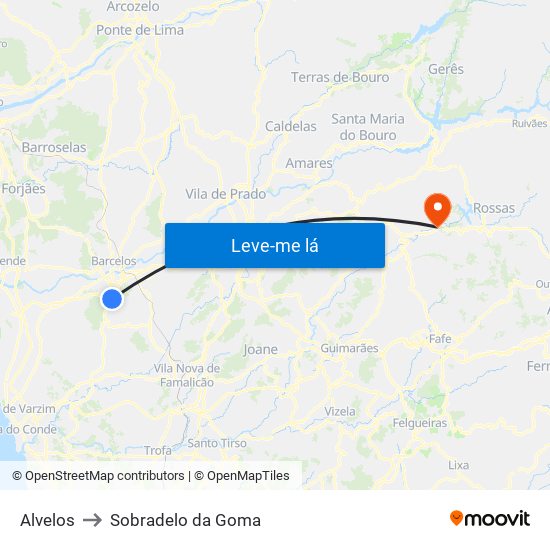 Alvelos to Sobradelo da Goma map