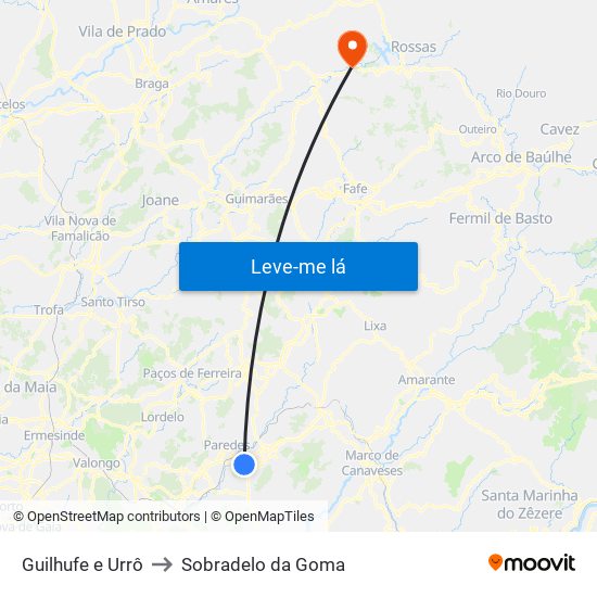 Guilhufe e Urrô to Sobradelo da Goma map