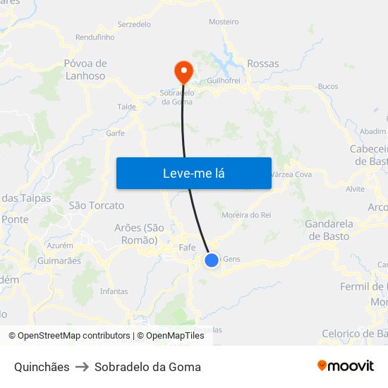 Quinchães to Sobradelo da Goma map