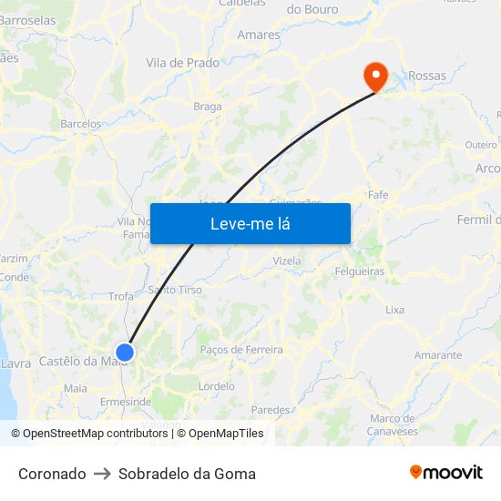 Coronado to Sobradelo da Goma map