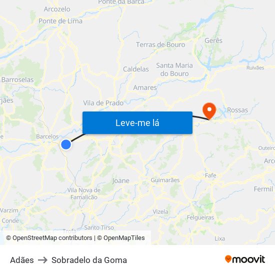 Adães to Sobradelo da Goma map