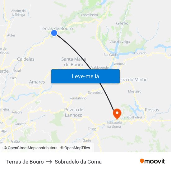 Terras de Bouro to Sobradelo da Goma map