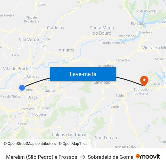 Merelim (São Pedro) e Frossos to Sobradelo da Goma map