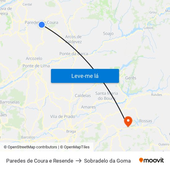 Paredes de Coura e Resende to Sobradelo da Goma map