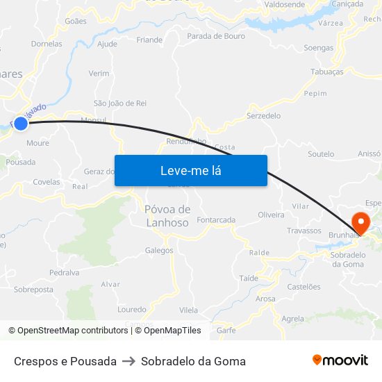 Crespos e Pousada to Sobradelo da Goma map