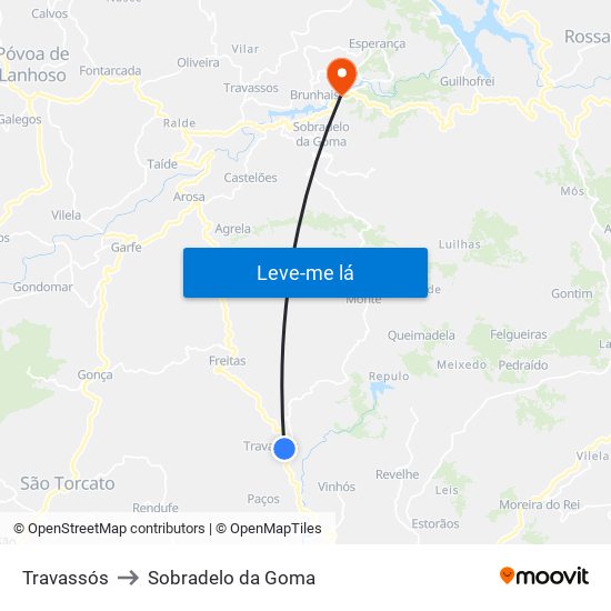 Travassós to Sobradelo da Goma map