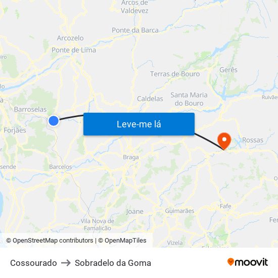 Cossourado to Sobradelo da Goma map