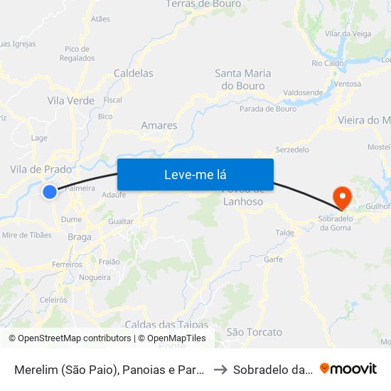 Merelim (São Paio), Panoias e Parada de Tibães to Sobradelo da Goma map