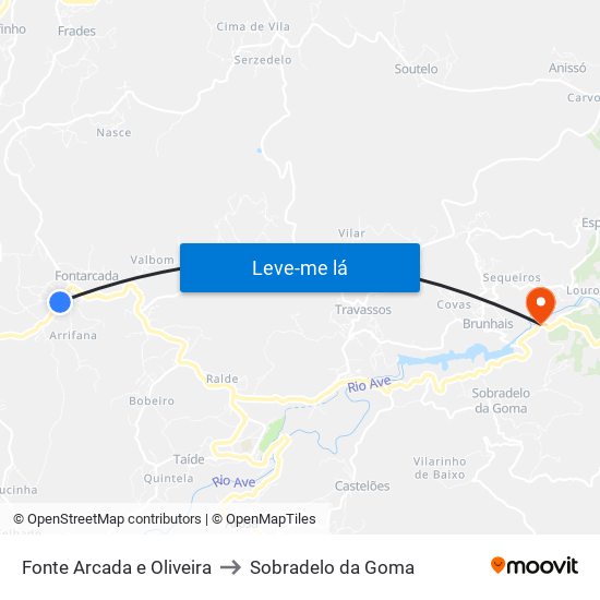 Fonte Arcada e Oliveira to Sobradelo da Goma map