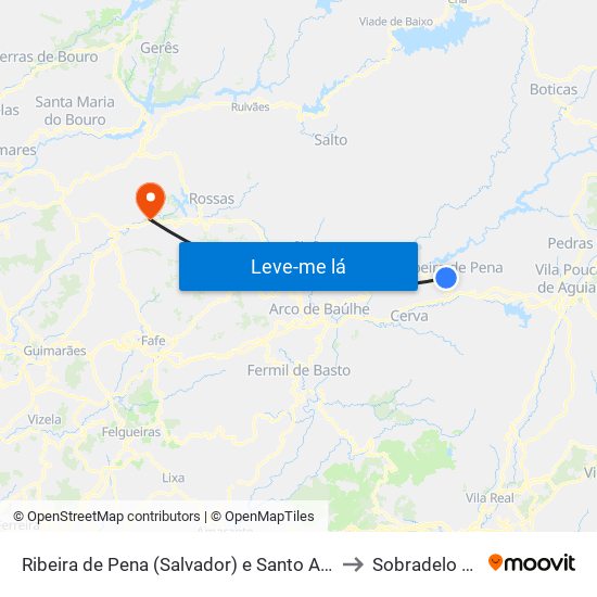 Ribeira de Pena (Salvador) e Santo Aleixo de Além-Tâmega to Sobradelo da Goma map