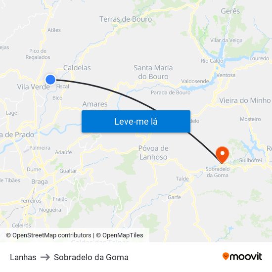 Lanhas to Sobradelo da Goma map