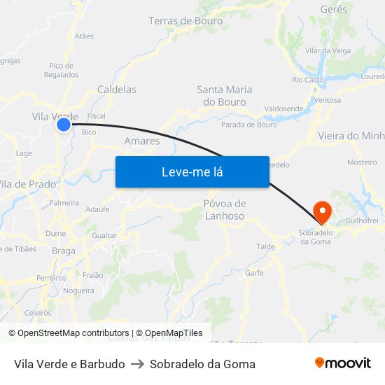 Vila Verde e Barbudo to Sobradelo da Goma map