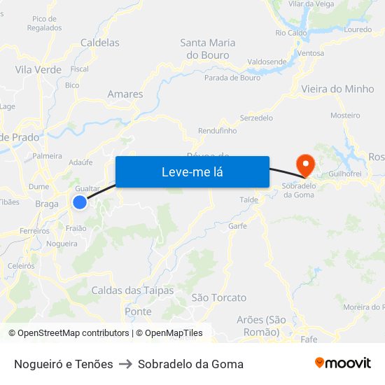 Nogueiró e Tenões to Sobradelo da Goma map