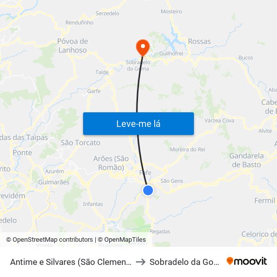 Antime e Silvares (São Clemente) to Sobradelo da Goma map