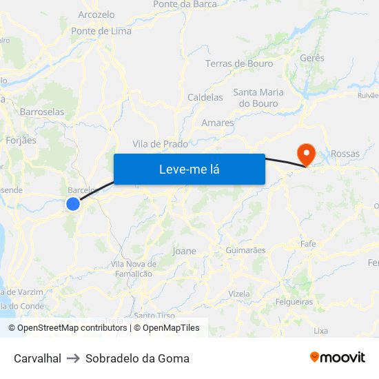 Carvalhal to Sobradelo da Goma map