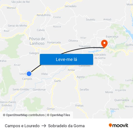 Campos e Louredo to Sobradelo da Goma map