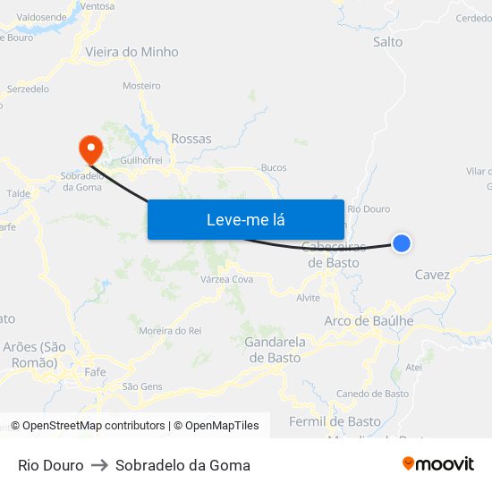 Rio Douro to Sobradelo da Goma map