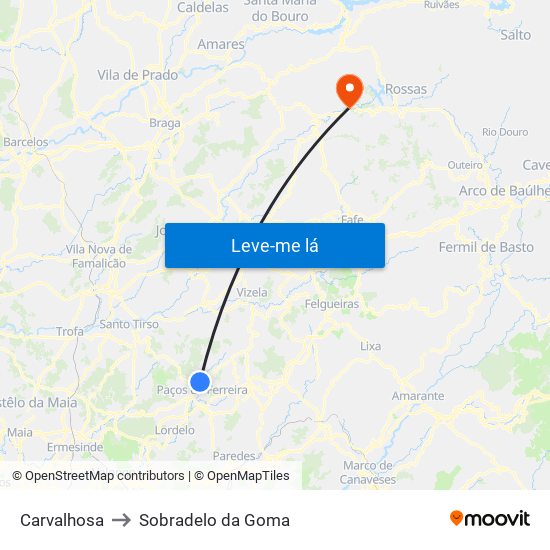 Carvalhosa to Sobradelo da Goma map