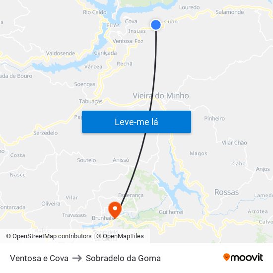 Ventosa e Cova to Sobradelo da Goma map