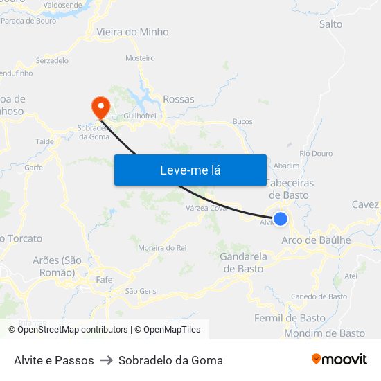 Alvite e Passos to Sobradelo da Goma map