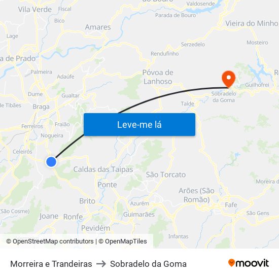 Morreira e Trandeiras to Sobradelo da Goma map