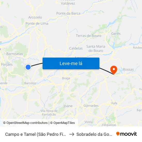 Campo e Tamel (São Pedro Fins) to Sobradelo da Goma map