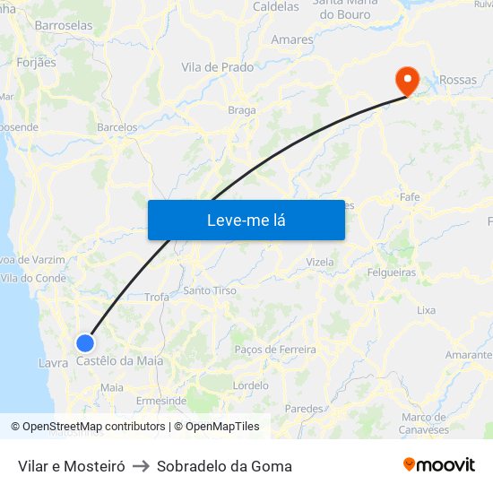 Vilar e Mosteiró to Sobradelo da Goma map