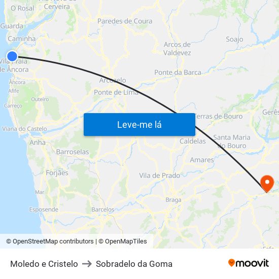 Moledo e Cristelo to Sobradelo da Goma map