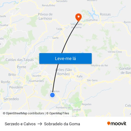 Serzedo e Calvos to Sobradelo da Goma map