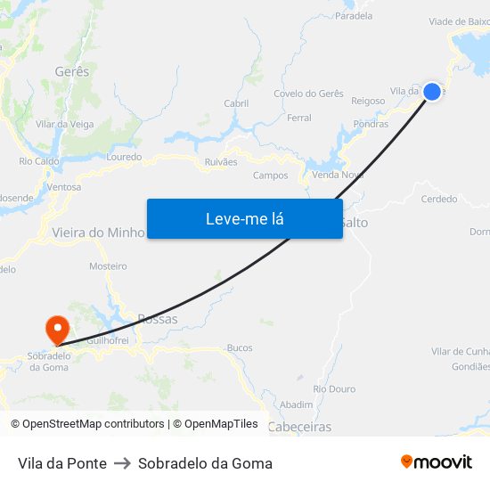 Vila da Ponte to Sobradelo da Goma map