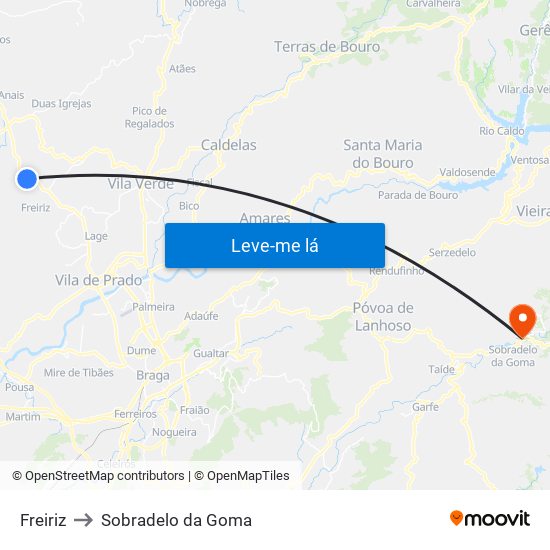 Freiriz to Sobradelo da Goma map