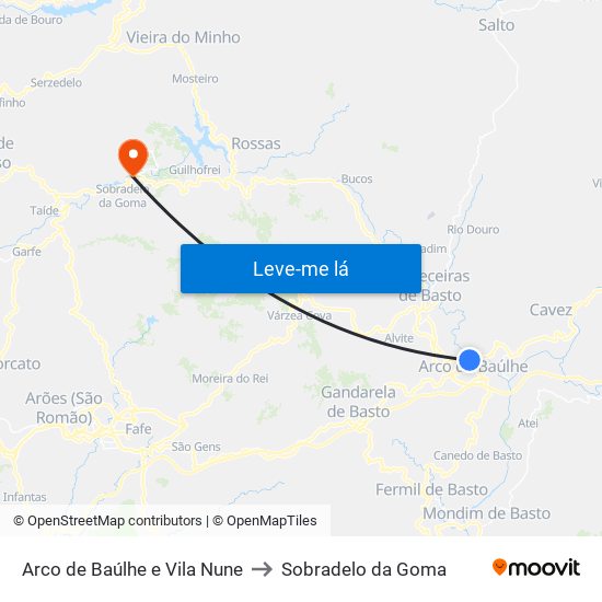 Arco de Baúlhe e Vila Nune to Sobradelo da Goma map