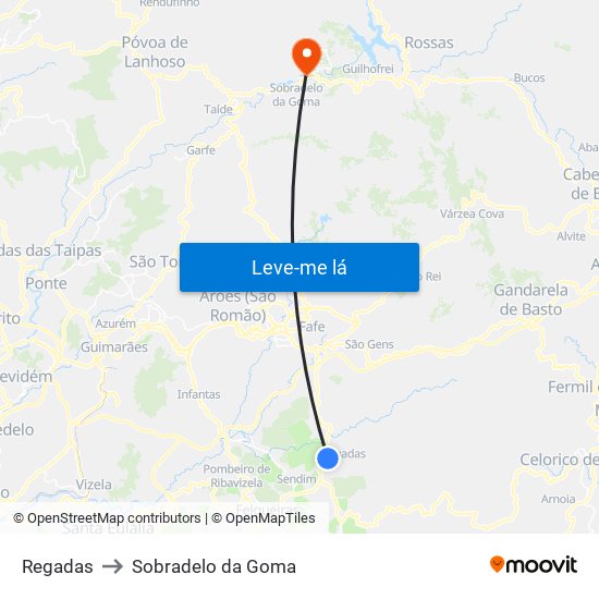 Regadas to Sobradelo da Goma map