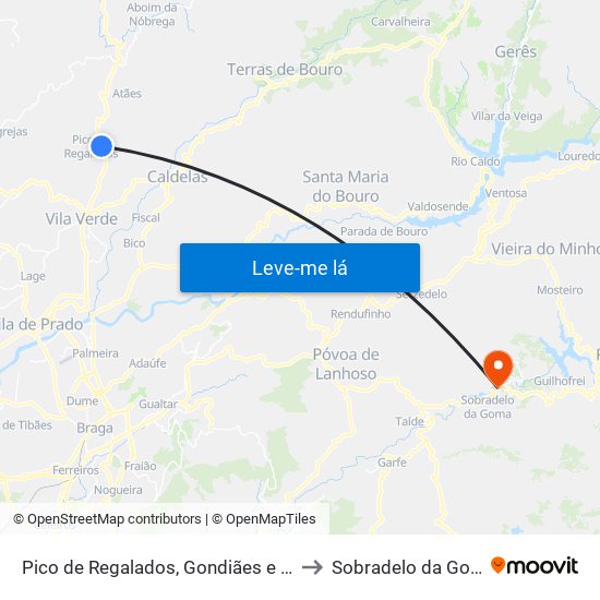 Pico de Regalados, Gondiães e Mós to Sobradelo da Goma map