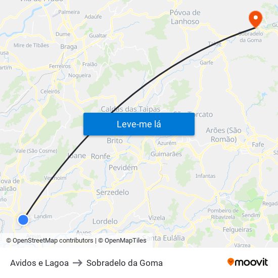 Avidos e Lagoa to Sobradelo da Goma map